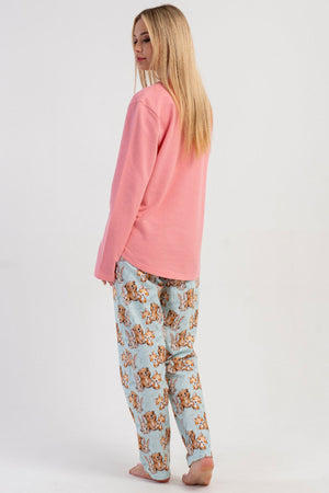KADIN 2IPLIK O YAKA UZUN KOL ETEGI OVAL PIJAMA TAKIM