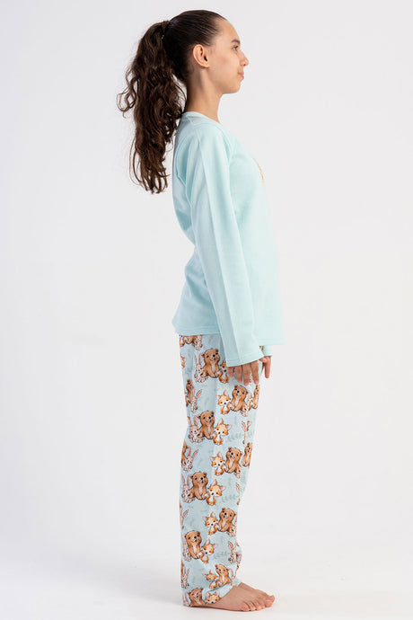 KIZ COCUK 2IPLIK O YAKA UZUN KOL ETEGI OVAL PIJAMA TAKIM(7-8/13-14)