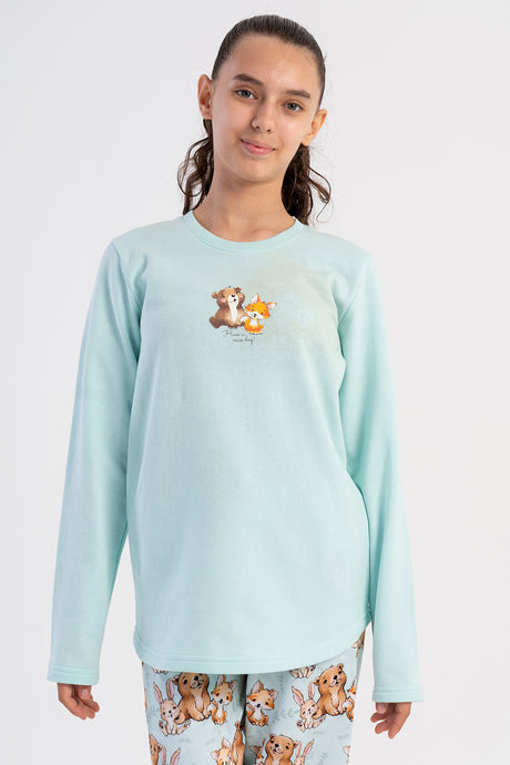 KIZ COCUK 2IPLIK O YAKA UZUN KOL ETEGI OVAL PIJAMA TAKIM(7-8/13-14) 503191