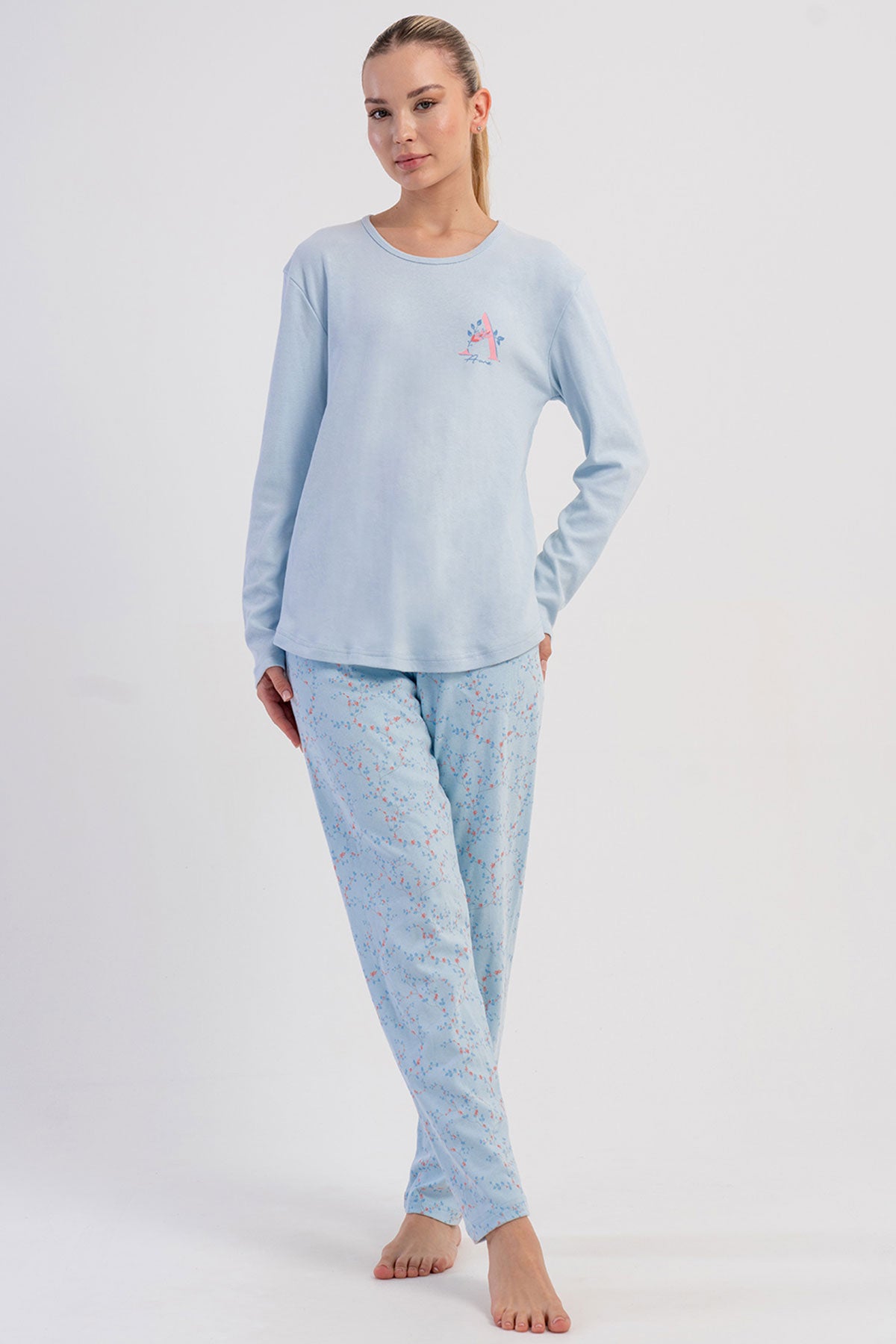 KADIN INTERLOK O YAKA UZUN KOL ETEGI OVAL PIJAMA TAKIM