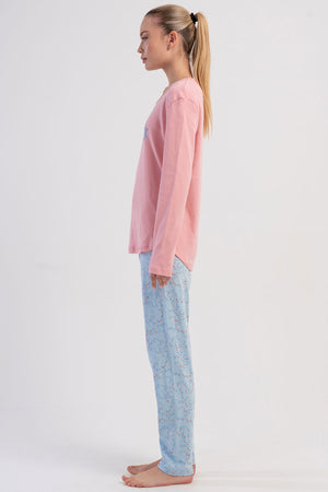 KADIN INTERLOK O YAKA UZUN KOL ETEGI OVAL PIJAMA TAKIM