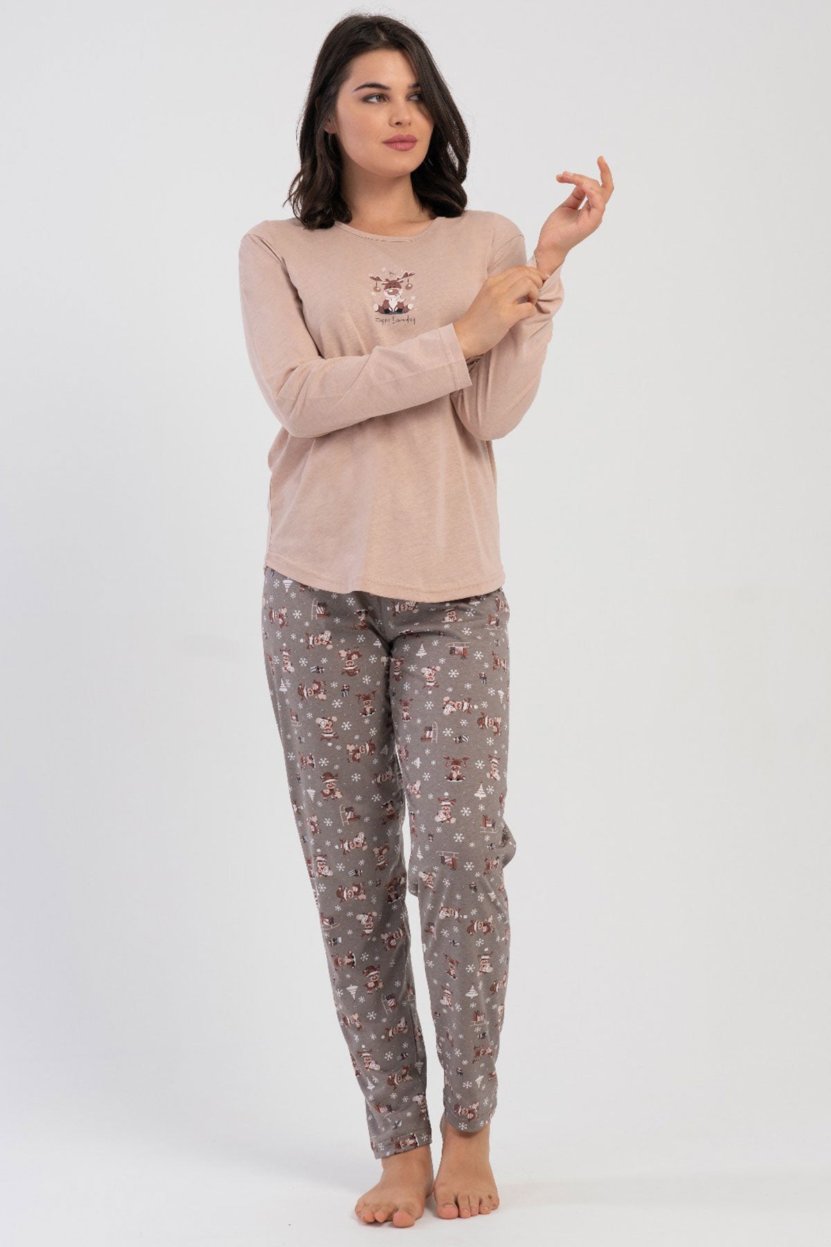 KADIN P.SUPREM XXL O YAKA UZUN KOL ETEGI OVAL PIJAMA TAKIM