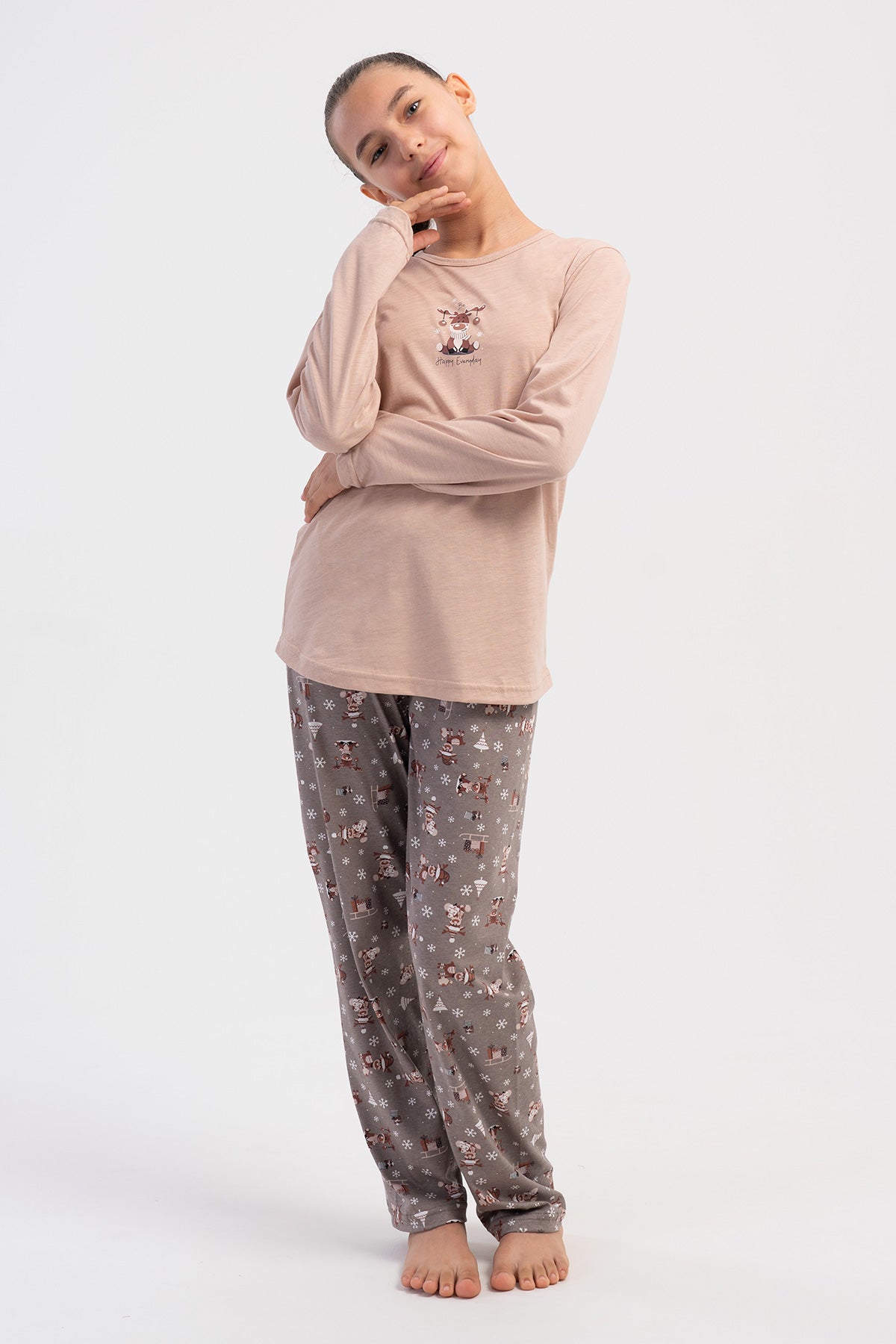 KIZ COCUK P.SUPREM O YAKA UZUN KOL ETEGI OVAL PIJAMA TAKIM(5-6/13-14)