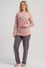 KADIN 2IPLIK O YAKA UZUN KOL ETEGI OVAL CEPLI PIJAMA TAKIM 504002