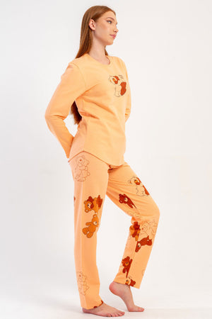 KADIN 2IPLIK O YAKA UZUN KOL ETEGI OVAL PIJAMA TAKIM