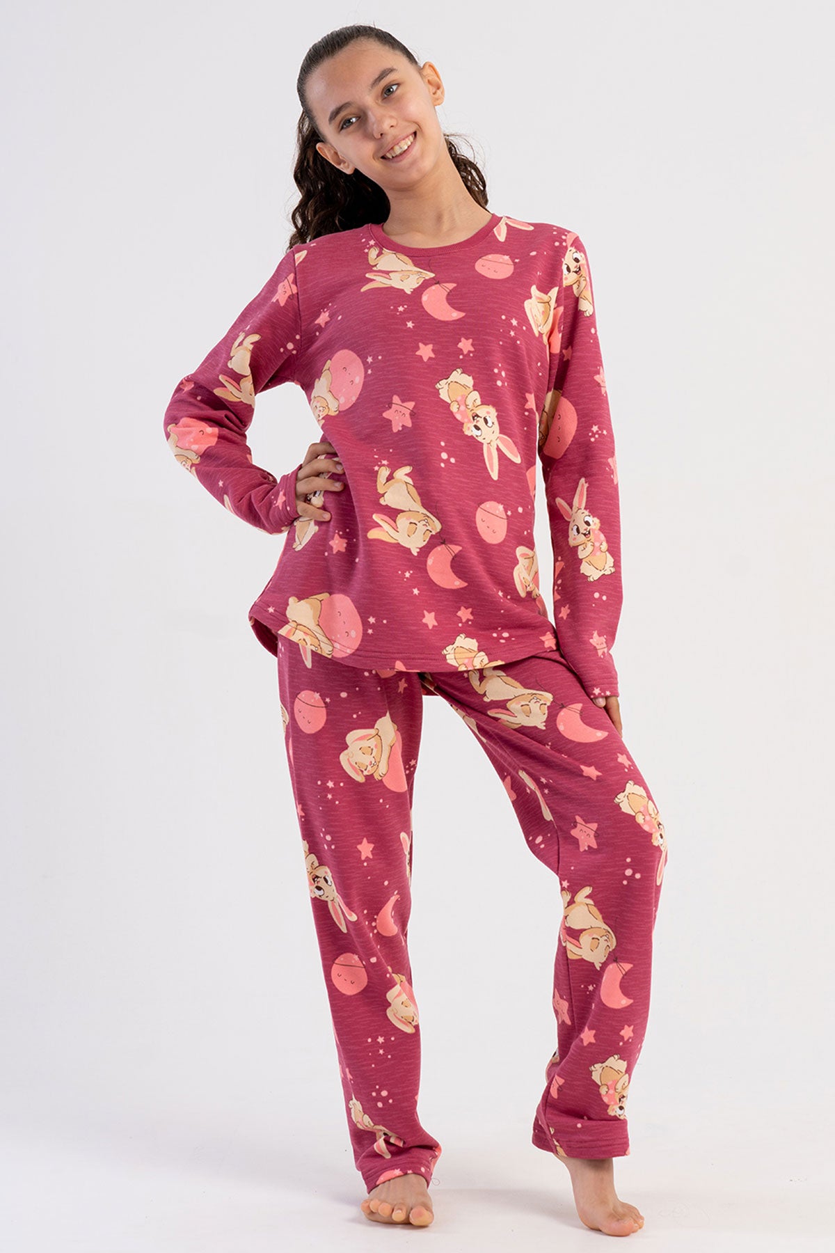 KIZ COCUK 2IPLIK O YAKA UZUN KOL ETEGI OVAL PIJAMA TAKIM(7-8/13-14)