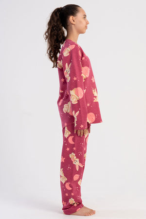 KIZ COCUK 2IPLIK O YAKA UZUN KOL ETEGI OVAL PIJAMA TAKIM(7-8/13-14)