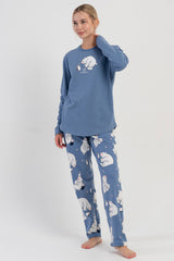 KADIN 2IPLIK O YAKA UZUN KOL ETEGI OVAL PIJAMA TAKIM 504047