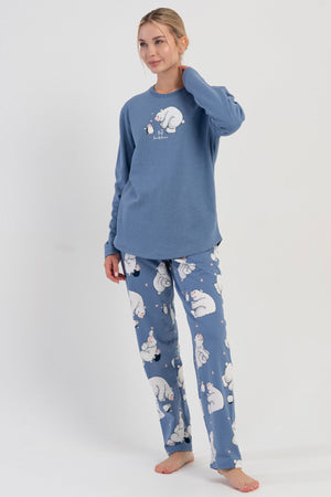 KADIN 2IPLIK O YAKA UZUN KOL ETEGI OVAL PIJAMA TAKIM 504047