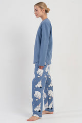 KADIN 2IPLIK O YAKA UZUN KOL ETEGI OVAL PIJAMA TAKIM 504047