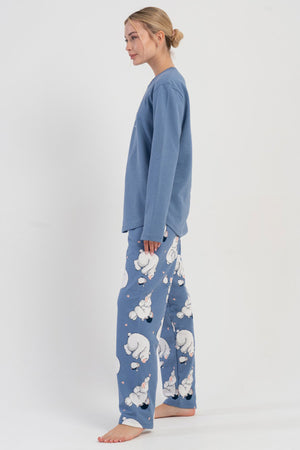 KADIN 2IPLIK O YAKA UZUN KOL ETEGI OVAL PIJAMA TAKIM 504047