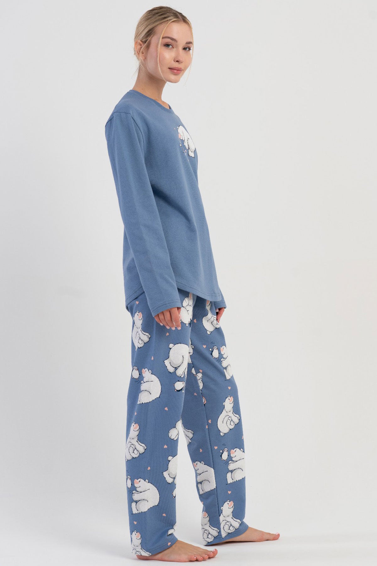 KADIN 2IPLIK O YAKA UZUN KOL ETEGI OVAL PIJAMA TAKIM 504047