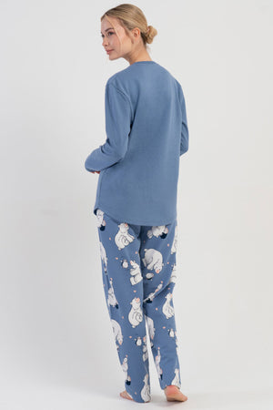 KADIN 2IPLIK O YAKA UZUN KOL ETEGI OVAL PIJAMA TAKIM 504047
