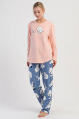 KADIN 2IPLIK O YAKA UZUN KOL ETEGI OVAL PIJAMA TAKIM 504047