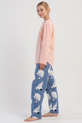 KADIN 2IPLIK O YAKA UZUN KOL ETEGI OVAL PIJAMA TAKIM 504047