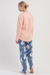 KADIN 2IPLIK O YAKA UZUN KOL ETEGI OVAL PIJAMA TAKIM 504047