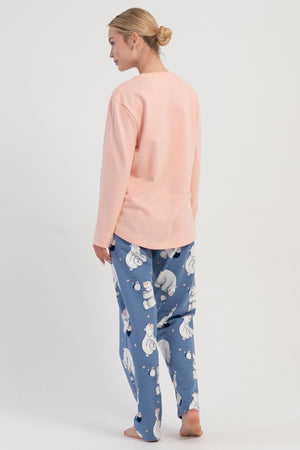 KADIN 2IPLIK O YAKA UZUN KOL ETEGI OVAL PIJAMA TAKIM 504047