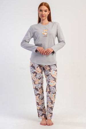 KADIN 2IPLIK O YAKA UZUN KOL ETEGI OVAL PIJAMA TAKIM