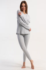 KADIN KASKORSE O YAKA UZUN KOL KOLUCU VE PACASI MANSETLI ETEGI OVAL PIJAMA TAKIM