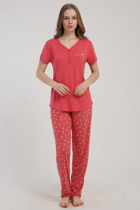 KADIN P.VISCON PATLI DAMLA YAKA KISA KOL ETEGI OVAL PIJAMA TAKIM