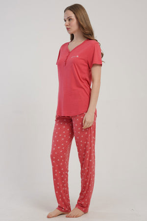 KADIN P.VISCON PATLI DAMLA YAKA KISA KOL ETEGI OVAL PIJAMA TAKIM