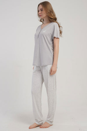 KADIN P.VISCON PATLI DAMLA YAKA KISA KOL ETEGI OVAL PIJAMA TAKIM