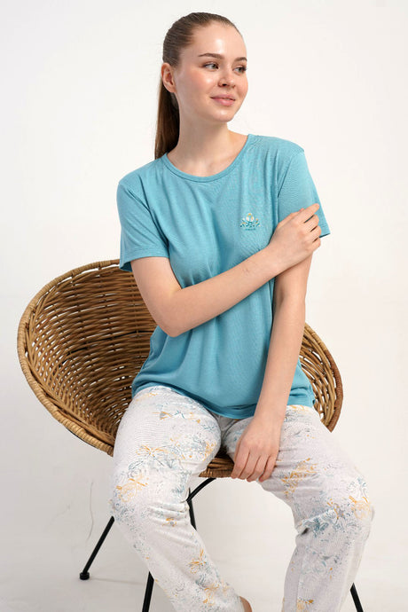 KADIN P.VISCON O YAKA KISA KOL ETEGI OVAL PIJAMA TAKIM