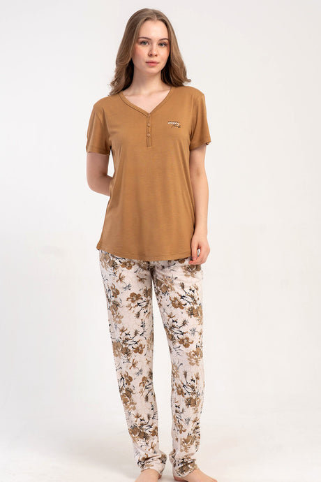 KADIN P.VISCON PATLI DAMLA YAKA KISA KOL ETEGI OVAL PIJAMA TAKIM 512281