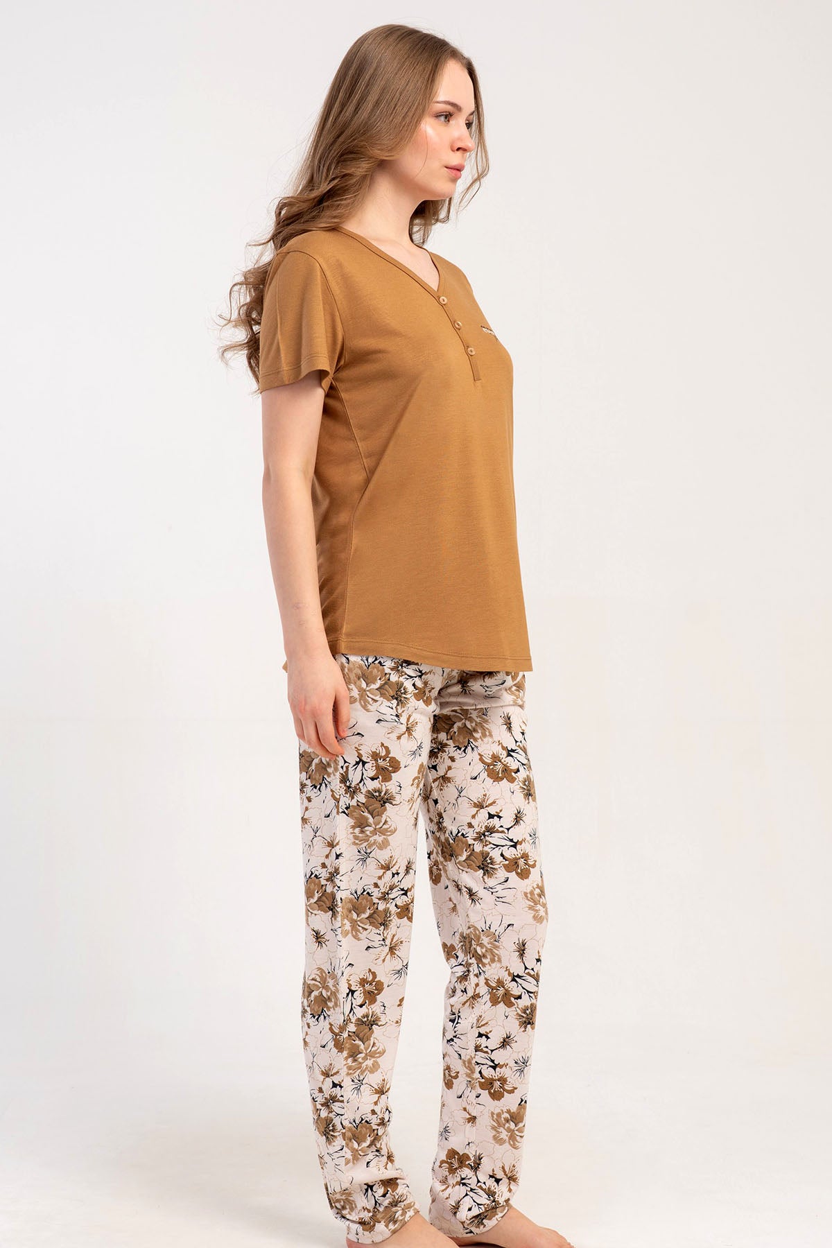 KADIN P.VISCON PATLI DAMLA YAKA KISA KOL ETEGI OVAL PIJAMA TAKIM