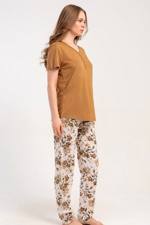 KADIN P.VISCON PATLI DAMLA YAKA KISA KOL ETEGI OVAL PIJAMA TAKIM