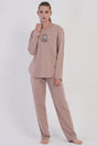 KADIN 2IPLIK O YAKA UZUN KOL ETEGI OVAL PIJAMA TAKIM