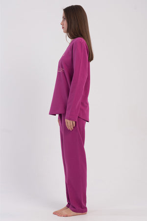 KADIN 2IPLIK O YAKA UZUN KOL ETEGI OVAL PIJAMA TAKIM