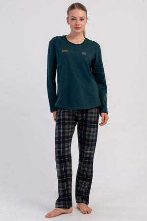 KADIN 2IPLIK O YAKA UZUN KOL ETEGI OVAL PIJAMA TAKIM