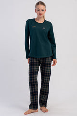KADIN 2IPLIK O YAKA UZUN KOL ETEGI OVAL PIJAMA TAKIM 605183