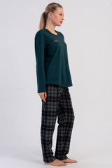 KADIN 2IPLIK O YAKA UZUN KOL ETEGI OVAL PIJAMA TAKIM 605183