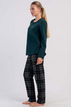 KADIN 2IPLIK O YAKA UZUN KOL ETEGI OVAL PIJAMA TAKIM