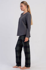 KADIN 2IPLIK O YAKA UZUN KOL ETEGI OVAL PIJAMA TAKIM