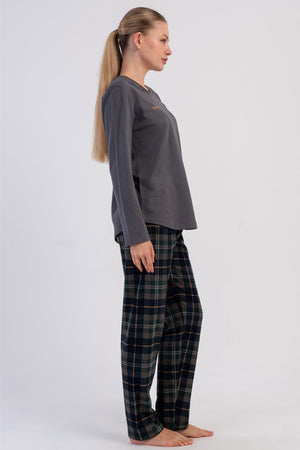KADIN 2IPLIK O YAKA UZUN KOL ETEGI OVAL PIJAMA TAKIM 605183