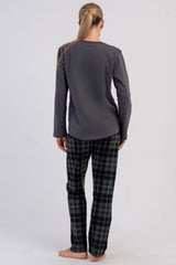 KADIN 2IPLIK O YAKA UZUN KOL ETEGI OVAL PIJAMA TAKIM 605183