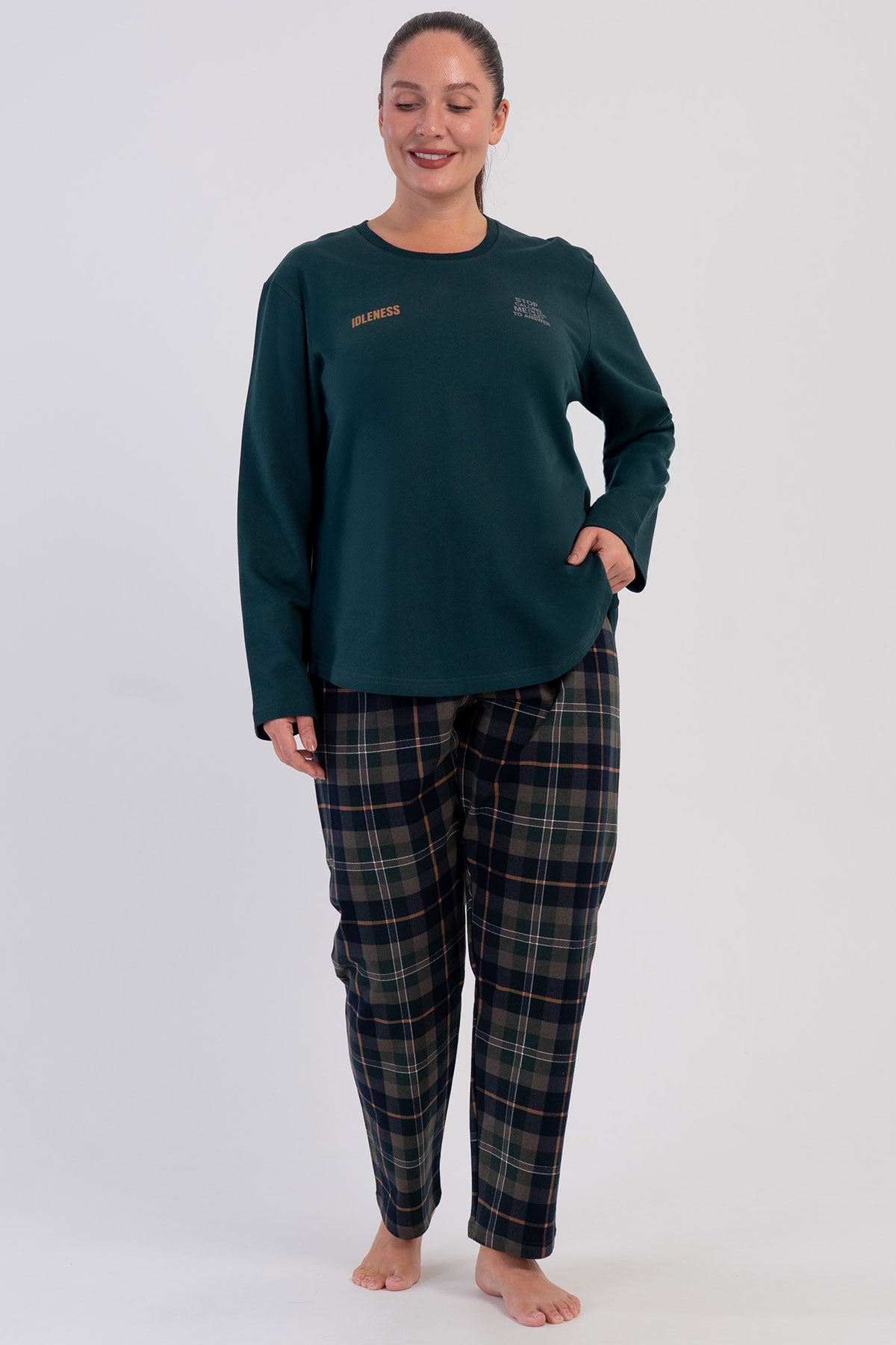 KADIN 2IPLIK XXL O YAKA UZUN KOL ETEGI OVAL PIJAMA TAKIM 605184