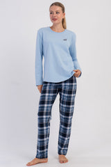 KADIN 2IPLIK O YAKA UZUN KOL ETEGI OVAL PIJAMA TAKIM