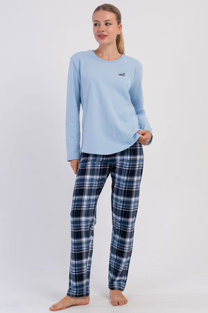 KADIN 2IPLIK O YAKA UZUN KOL ETEGI OVAL PIJAMA TAKIM