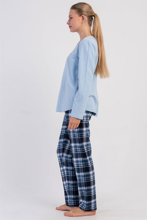 KADIN 2IPLIK O YAKA UZUN KOL ETEGI OVAL PIJAMA TAKIM 605223