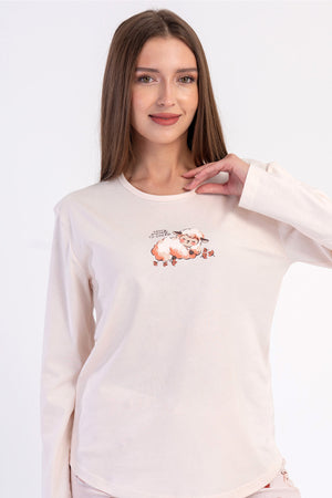KADIN P.SUPREM O YAKA UZUN KOL ETEGI OVAL PIJAMA TAKIM