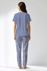 Woman Polyviscon Aurella Drop Collar Pyjama Set - B-PEMBE - Image 3