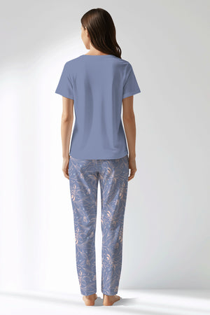 Woman Polyviscon Aurella Drop Collar Pyjama Set - B-PEMBE - Image 3