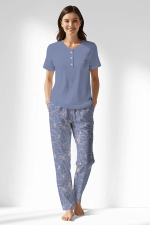 Woman Polyviscon Aurella Drop Collar Pyjama Set - B-PEMBE - Image 1