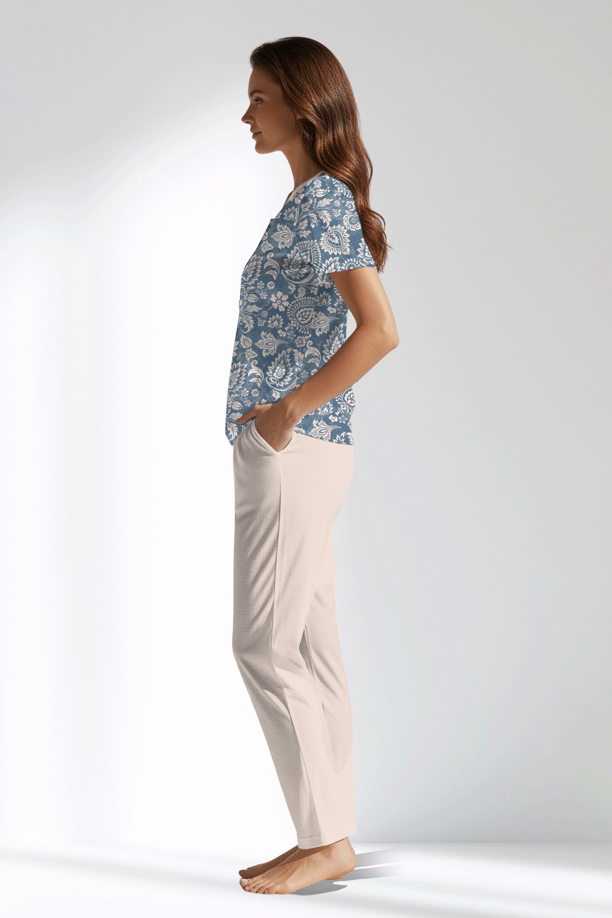 Woman Polyviscon Edelia Buttoned Collar Pyjama Set - B-ROTASYON - Image 2