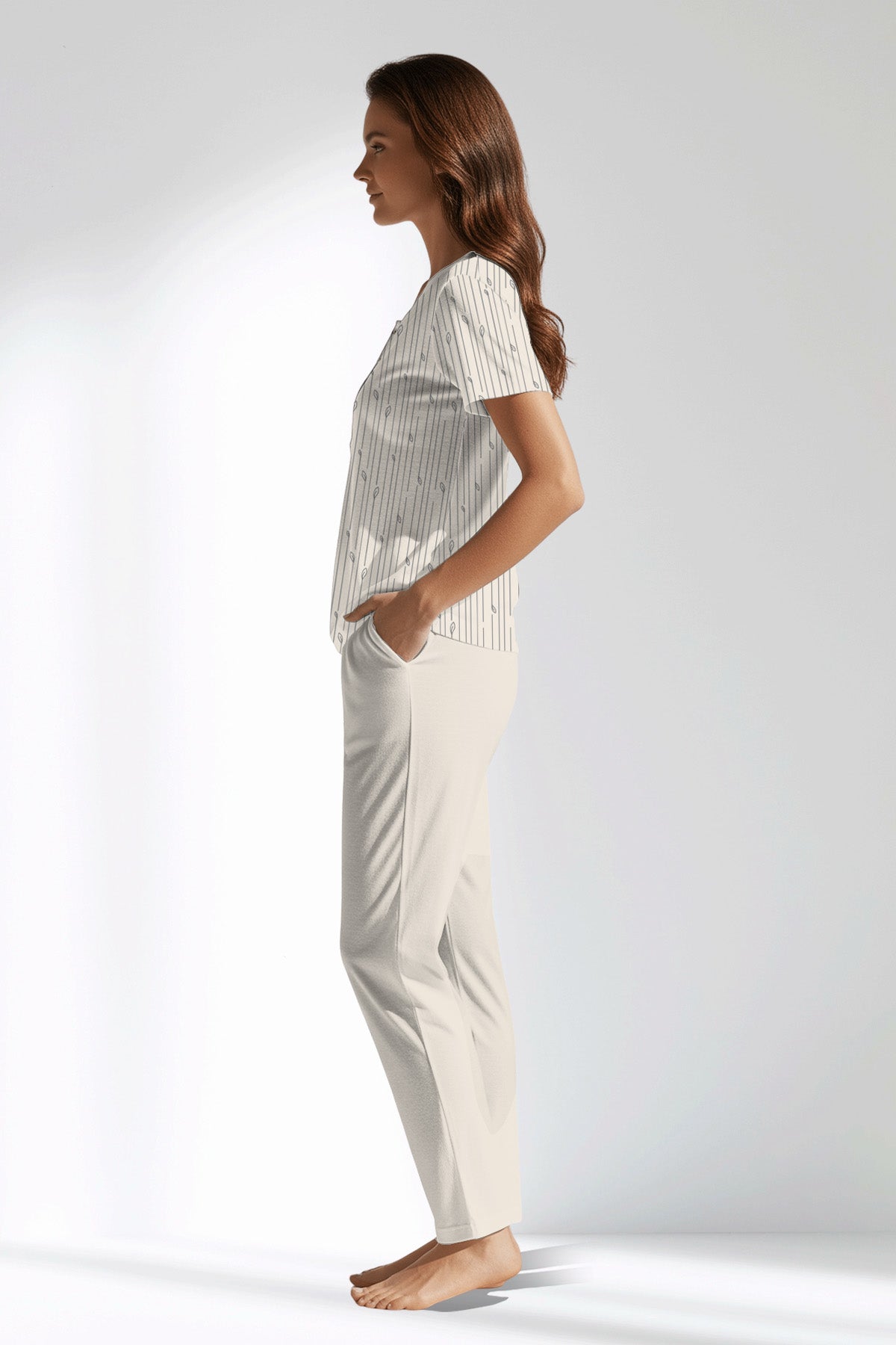 Woman Polyviscon Lina Buttoned Collar Pyjama Set - ROTASYON - Image 2