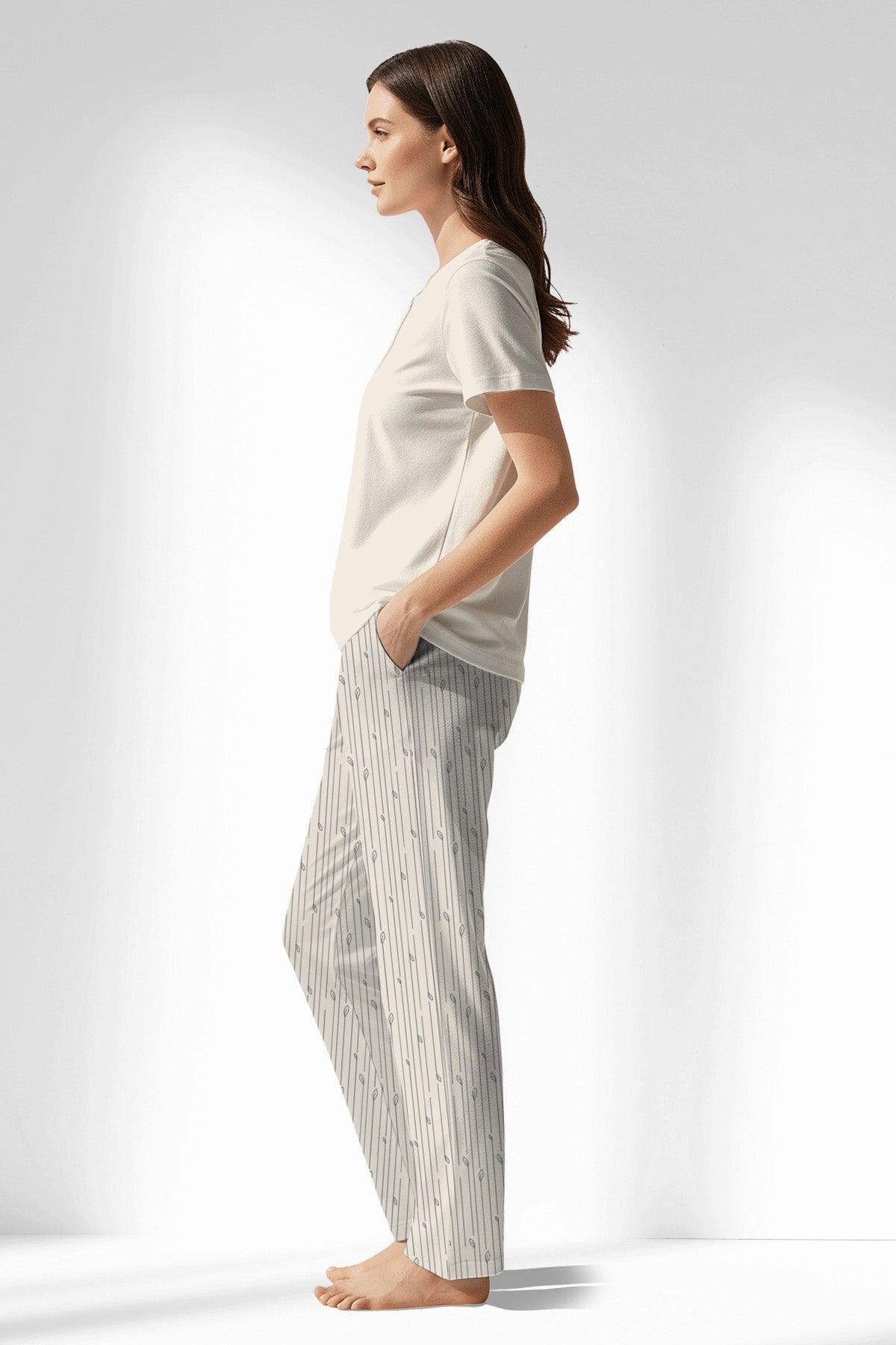 Woman Polyviscon Lina Drop Collar Pyjama Set - 11-0606 - Image 2